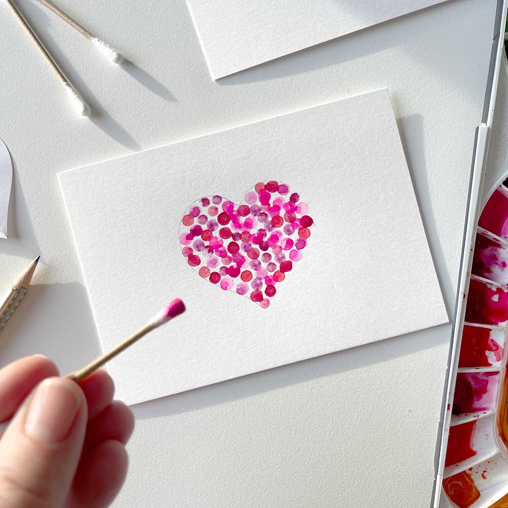 Valentinstagskarte – Herz mit Aquarellpunkten